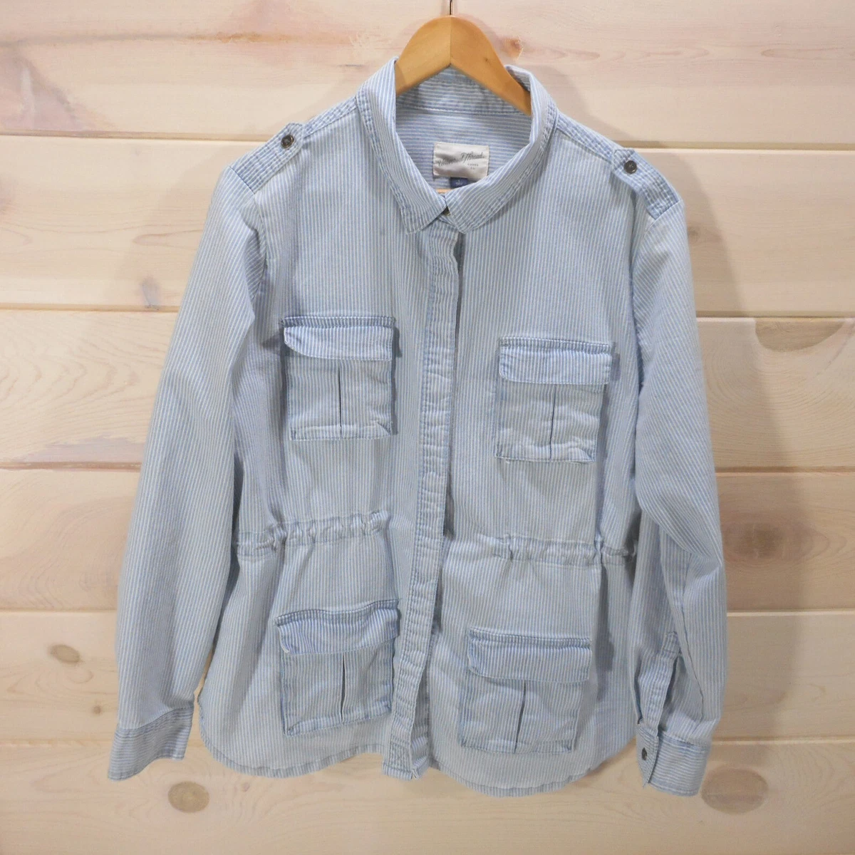 Universal Thread Women s Sz L Denim Jacket Striped Cinched Waist
