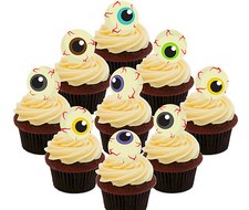 Halloween Eyeballs - 24 Edible Cup Cake Toppers, Standup Fairy Bun Decorations