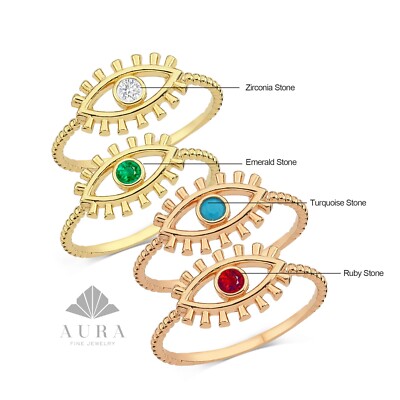 14K Gold Geburtsstein Ring, Evil Eye Ring, Edelstein Evil Eye Band, personalisiert