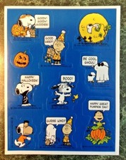 Vintage 80s Hallmark PEANUTS Halloween Sticker Sheet SNOOPY Charlie Brown Rare