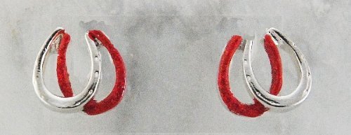 Завершающий штрих - Серьги с блестками в виде двойной подковы, красные