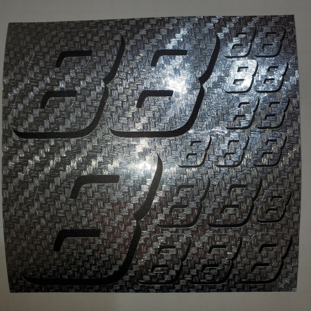 CARBON FIBER TEXTURED CHROME W/ BLACK #8's Racing DecalSheet 1/8-1/10-1/12RC