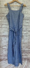 Beach Lunch Lounge Womens XS TALIA Linen Blend Cropped Jumpsuit Blue Stripe NEW