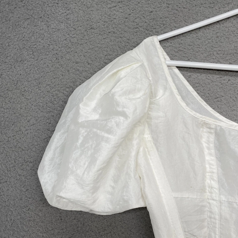 Top corto Topshop para mujer 6 deshuesados blanco coqueta manga abullonada femenino cremallera Foto 2 de 4