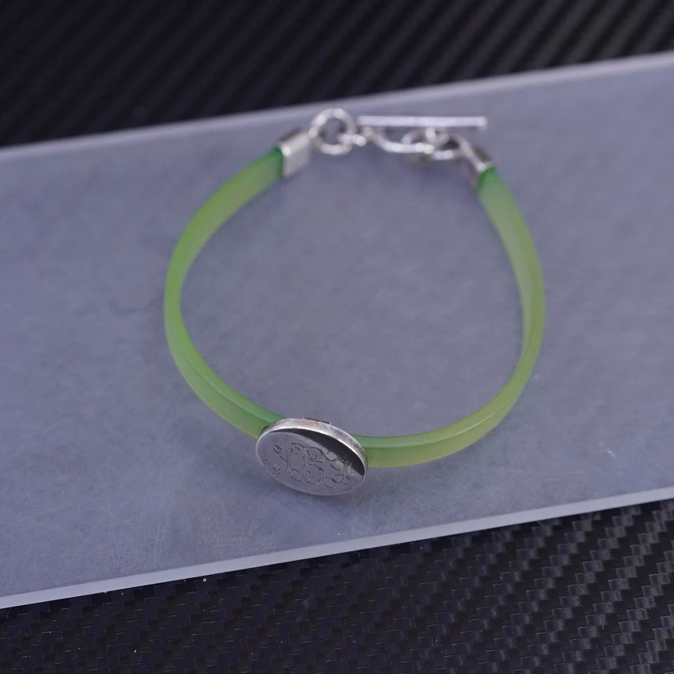 6.75”, southwestern sterling silver 925 lime rubber bangle, monogram bracelet - Image 3 of 4