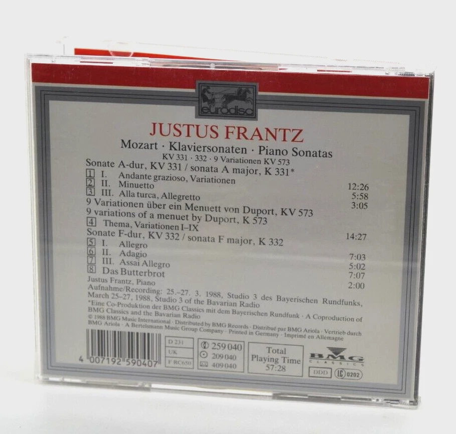 Justus Frantz Mozart - Klaviersonaten, KV 331, 332/9 Variationen (CD 1988) - Bild 3 von 3