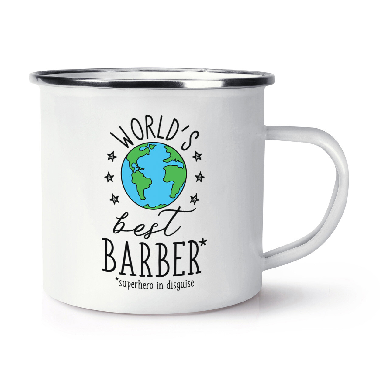 World's Best Barber Enamel Mug Cup Worlds Best Favourite Joke Superhero Funny