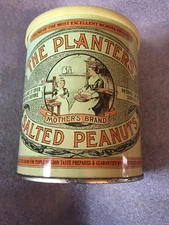 1981 The Planters Salted Peanuts Tin Can, Mother’s Brand, Light Green with Lid