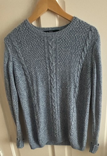 Ladies Isle Cable Knit Blue Jumper Size 10 Warm