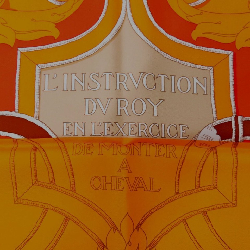 Hermes Carre 90 L'INSTRVCTION DV ROY silk scarf Orange Unused W/Box