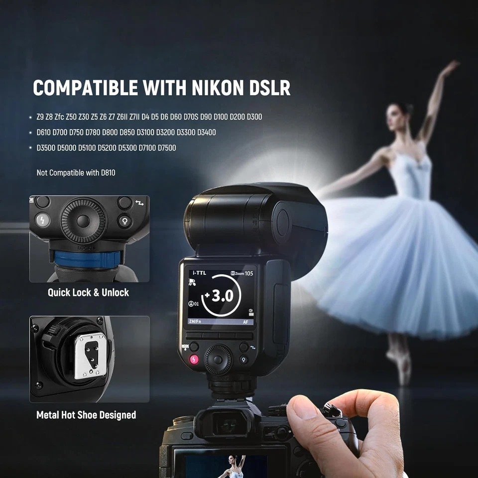 NEEWER Z2PRO-N Z2 Pro 2.4G TTL HSS Round Flash Light Speedlite for Nikon Cameras - Image 4 of 4