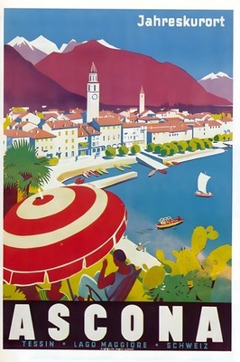 Ascona Vintage Travel Poster   - Scenic Art 24x36  - Retro Decor  ️ Hi-Res 