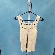 Women's White Sleeveless Knit Tank Top Scoop Neck Drawstring M1H812 Size M