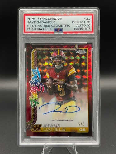 2025 Topps Chrome Jayden Daniels FS Auto Red Geometric 5/5 PSA 10 AUTO 10 POP 1