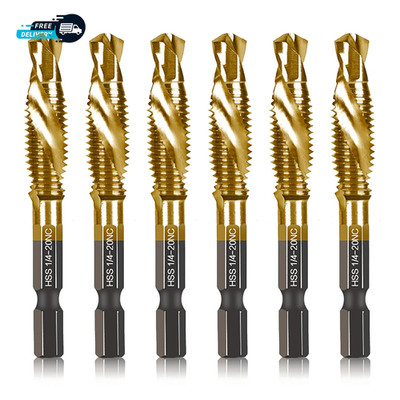 6-Pc 1/4-20NC Combination Drill Tap Bit Set SAE, 1/4'' UNC-20 Thread Size