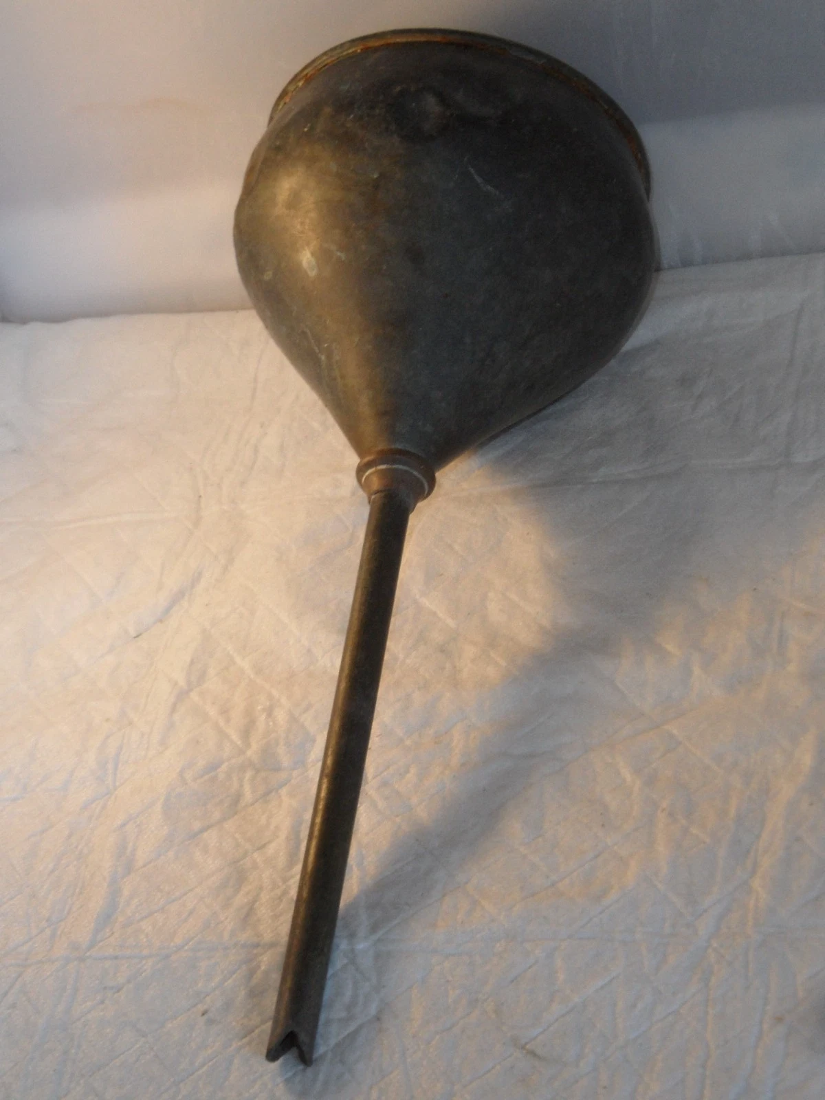Vintage Large Metal Funnel Impressed "Loftus London Quart" 34cm Long. Tube 19cms