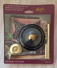 Kirsch Scarf Holders Drapery Hold Backs Black With Brass One Pair New Old Stock