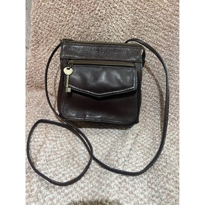 Vintage Fossil Dark Brown Leather Crossbody with Key Charm #75082