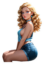 2569 Curly Beauty Sticker, Made In USA, Laminated, Sexy, Waifu, Busty, Blonde