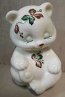 Vintage Fenton Bear Figurine Milk Glass Christmas Poinsettia Handpainted Signed