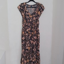 Old Navy Womens Blue Floral Cap Sleeve V-neck Midi Dress Sz L Ruffle Cottagecore