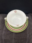 Austrian Double Handle Green And Pink Rose Tea Cup And Saucer A6550 Gold Maroon — photo 2