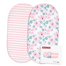 Bassinet Sheets Set 2-Pack, Breathable Cozy Bassinet sheets Pink Flower