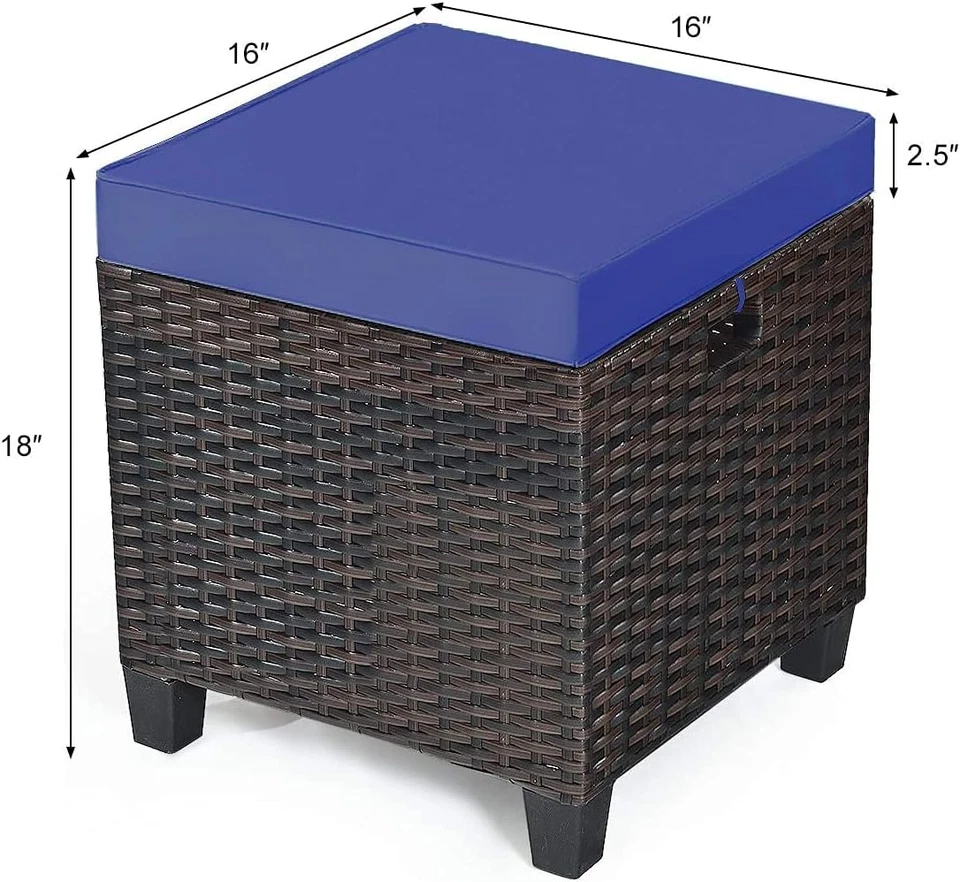2-Piece Rattan Patio Ottoman, All Weather Wicker Ottoman W/Removable Cushion & S - Image 3 of 4