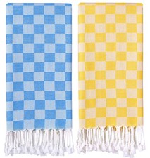 Cotton Turkish Beach Towels 2 Packs Quick Dry Sand Free Oversized Plaid
