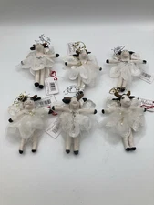 Vintage Primitive Cloth Cow Christmas Ornament Black & White Angel Halo Lot of 6