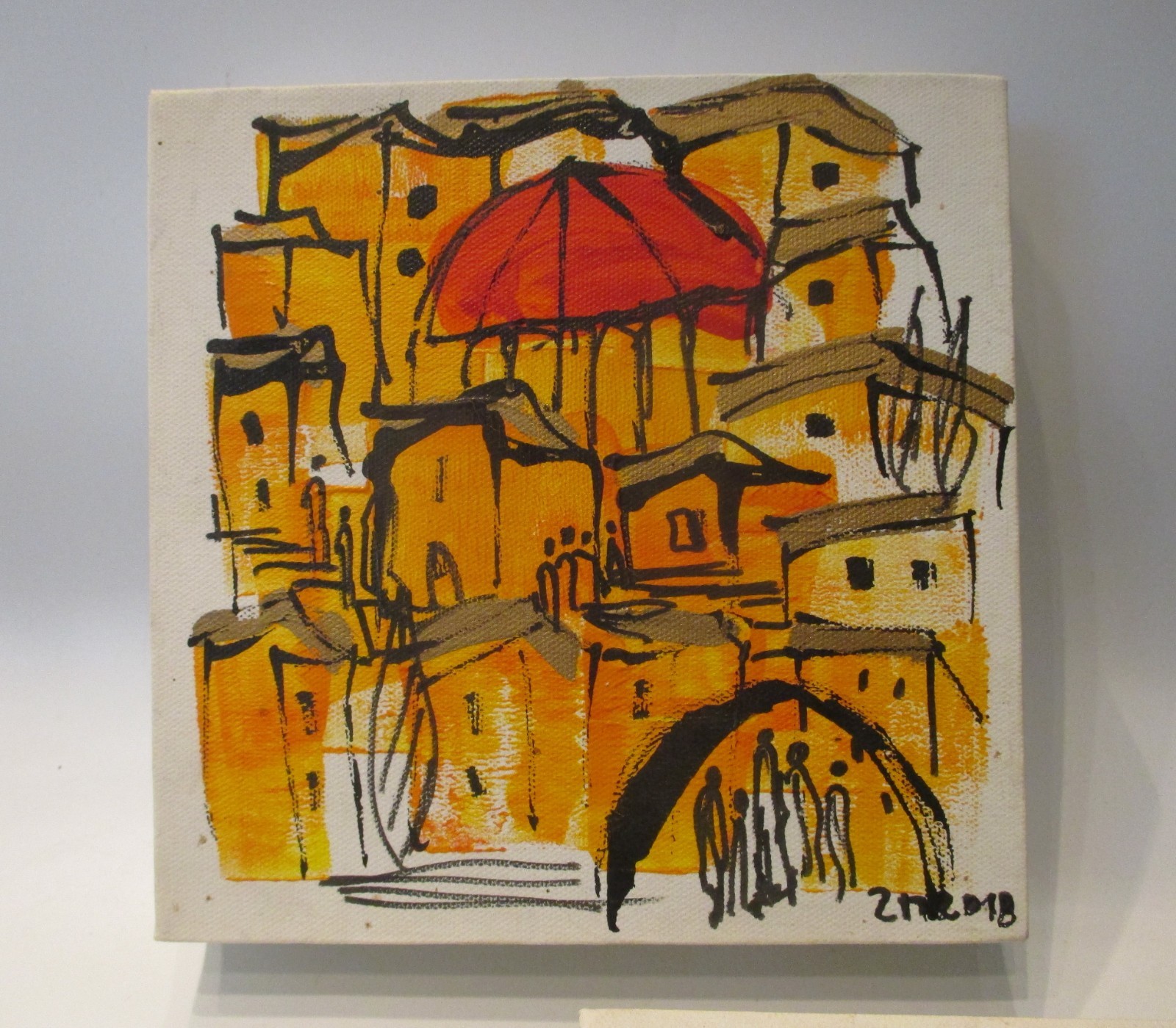 Italy 2 on canvas each 20x20x4 cm picture drawing painting Mediterranean summer