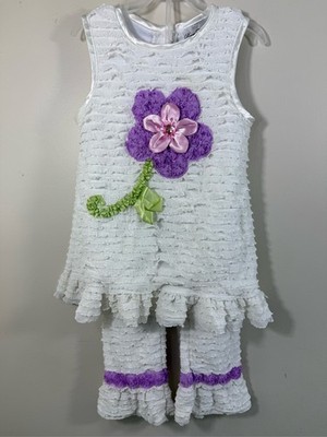 Rare Editions Girls Ruffle Outfit Size 4 Purple Flower Capri Set Easter Pageant