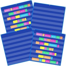 4 PCS Blue 28x28 Inch Standard Pocket Chart 7 Clear Calendar Classroom Daily