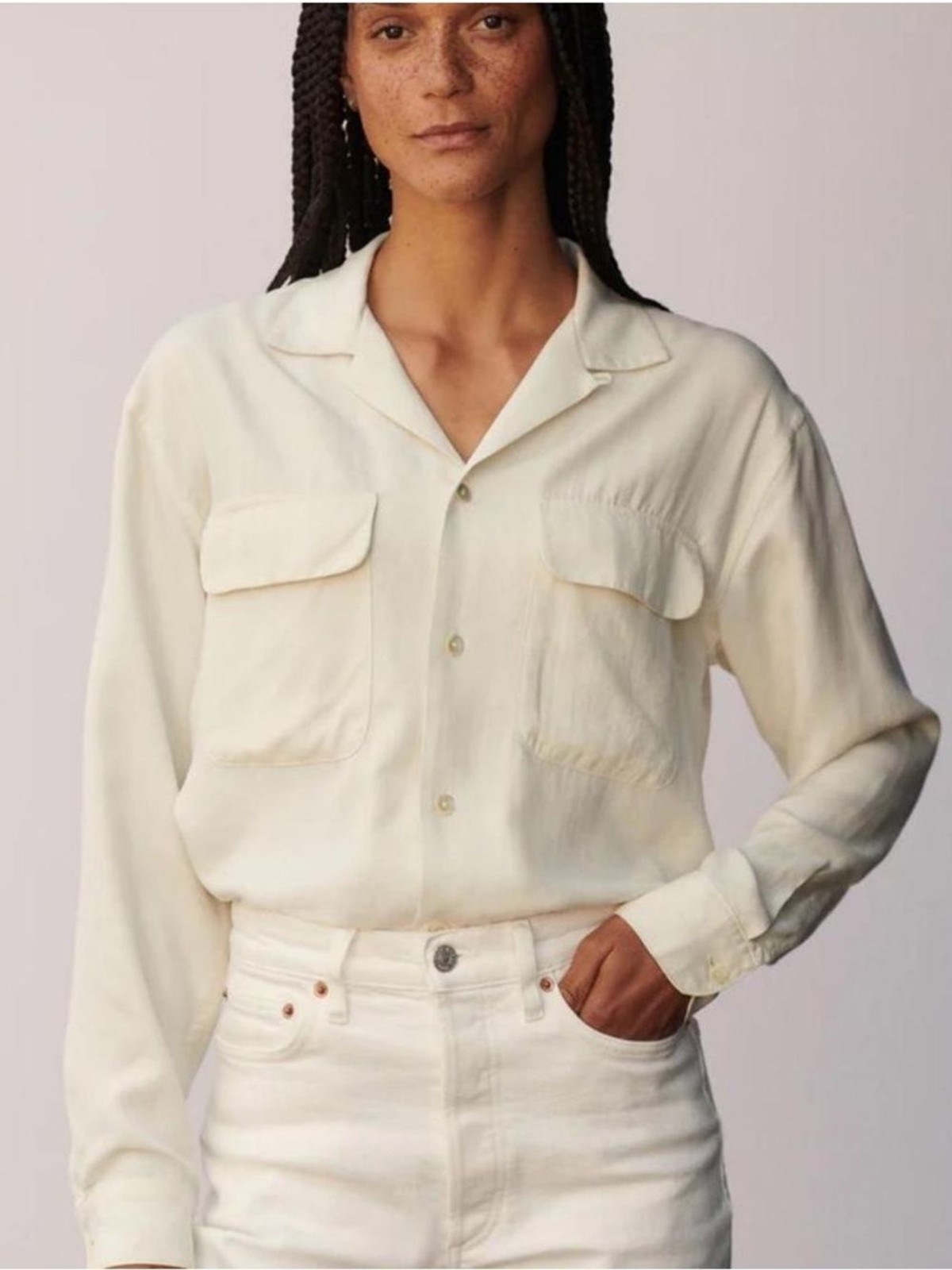 Buck Mason warm white silken twill studio shirt size L new