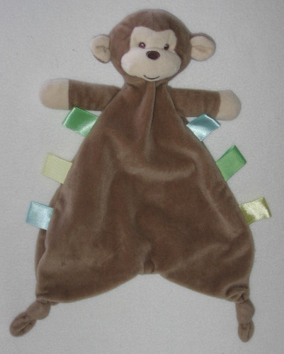 Walgreens Moon Stars Monkey Security Blanket Baby Lovey Brown Knots Ribbon Tags