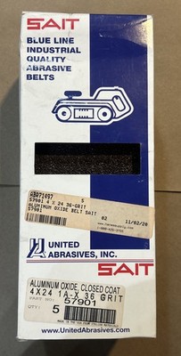 SAIT 57901 4 x 24 36 Grit Blue Line Industrial Sanding Belt - 10 Pack