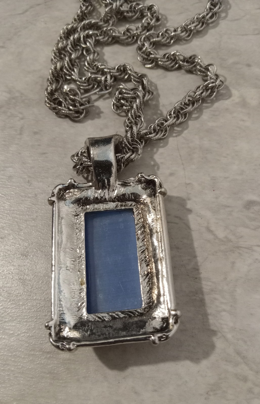 Large Blue Stone Rectangular 2" Pendant Necklace … - image 9