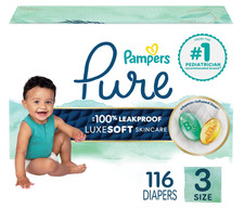 Pampers 116 Pack Pure Protection White Unisex Size 3 Disposable Baby Diapers