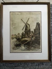 Marianne L. Almasy Signed Limited Edition Etching – European Windmill Scene #151