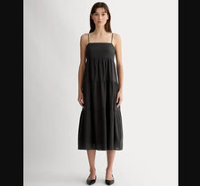 $158 Everlane The Gauze Tiered Midi Slip Dress Organic Cotton Black XS NWT