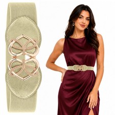 Women Ladies Wide Elastic Stretch Waistband High Waist Dress Belt Heart Buckle