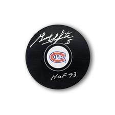 Guy Lapointe Autographed Montreal Canadiens Hockey Puck Inscribed 93 Cup