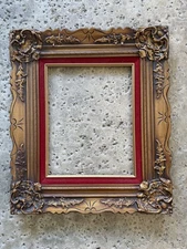 Ornate Gold Picture Frame Red Velvet Mat/Baroque/Rococo Style Made in Mexico