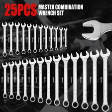 25PC DROP FORGED METRIC 6-32mm COMBINATION SPANNER WRENCH SET OPEN & RING + ROLL