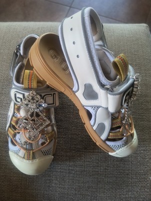 Gucci Tinsel Crystal Sport Sandals White/Grey Size US 6 EU  display picture 2