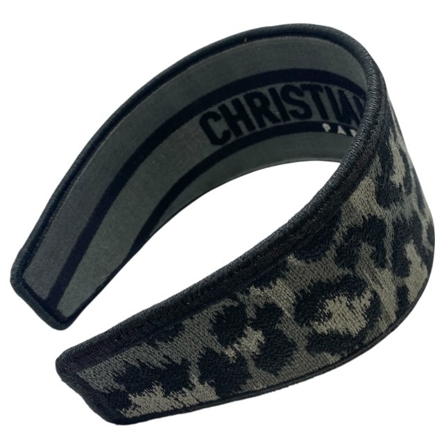 Christian Dior Oblique Leopard Canvas Headband Hair Band Accessory Gray Black thumbnail 5