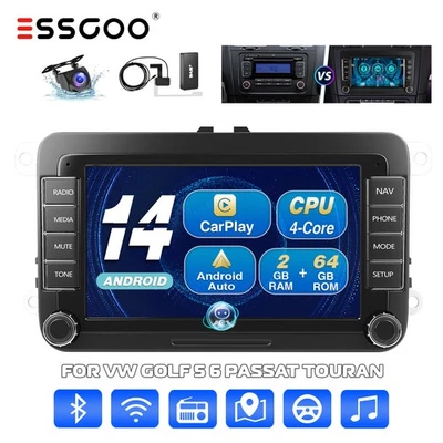 For VW GOLF 5 6 Touran Tiguan Apple Carplay DAB+ Autoradio Android 14 64G GPS BT - Photo 1/4