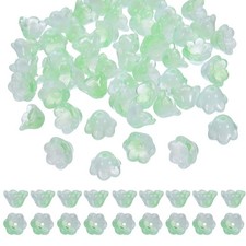 100 Pcs Glass Flower Beads for Jewelry Making, Loose Bead Charm, Apple Green
