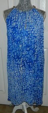 Michael Kors Womens Sz L Chain Halter Dress Blue & White Abstract Print