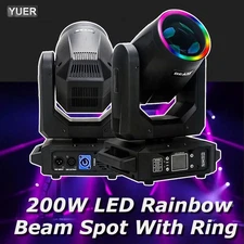 200W LED Moving Head Light with Ring Beam, 18 Rotating Prisms, 12 Gobo, DMX